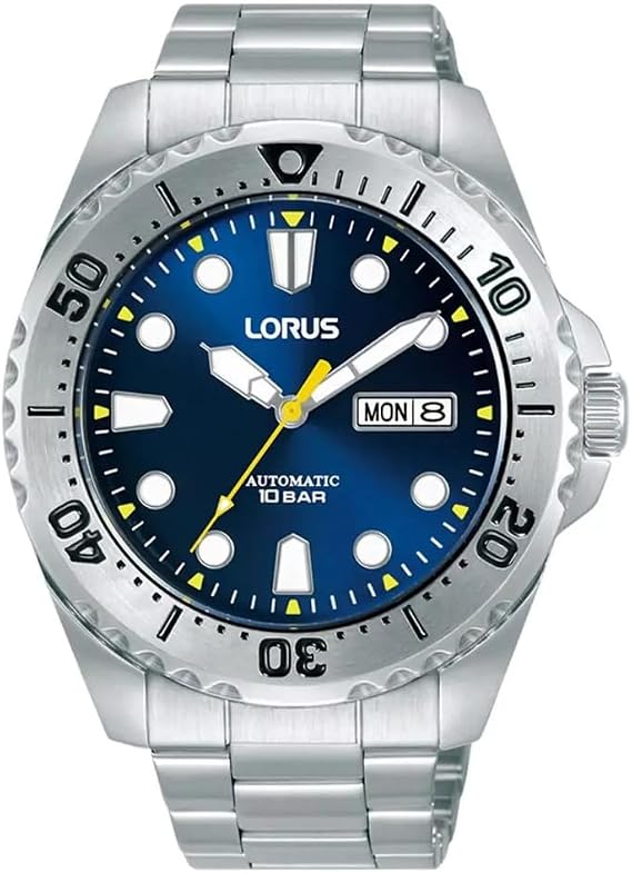 LORUS Men's Analogue Automatic Watch with Stainless Steel Strap, Silver/Black