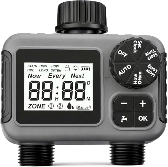 rainfactory Timer with 2 Outputs, IP55 Waterproof, Rain Delay, Digital Timer Irrigation, 2 Outputs for Two Different Zones, Smart Irrigation Control, Drip Hose