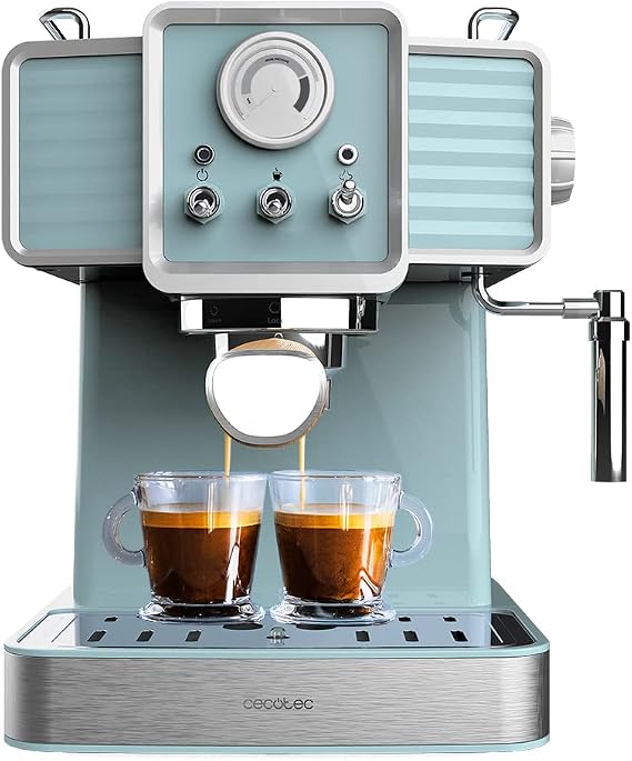 Cecotec Express Power Espresso 20 Tradizionale Light Blue. 1350 W, Espresso and Cappucicno, 20 Bars and Thermoblock, Vaporizer, Pressure Gauge, Vintage Design, Capacity 1.5 Litres