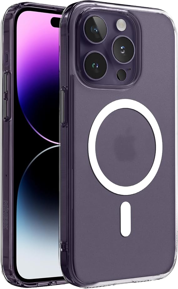 Minesk iPhone 14 Pro için MagSafe ile Uyumlu SuperMatt Serisi Arkası Parmak izi Tutmayan Sert Mat Polikarbonat Kenarları Tpu Silikon Metal Tuşlu Premium Şeffaf Kılıf Kapak (Manyetik, 14 Pro)