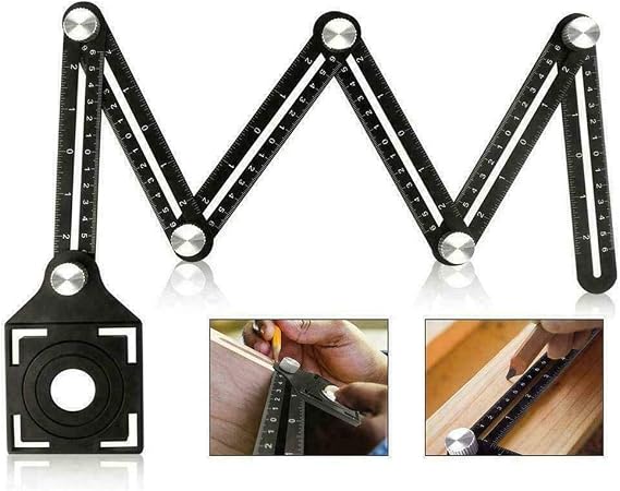 Çok Açılı Ölçüm Cetveli, Altı Taraflı Alüminyum Alaşım Şablon Aleti, Çok Açılı Ölçüm Aleti Seramik Fayans Delgeç Bulucu Delik Matkap Kılavuzu DIY Handymen Marangozlar için