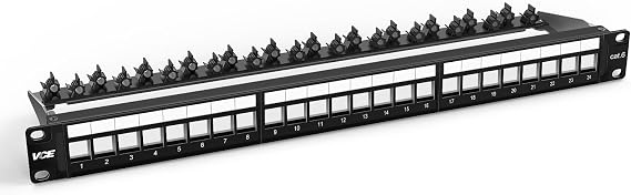 VCE 24-Port Patch Panel, Blank Keystone Rackmount, 19 inch 1U