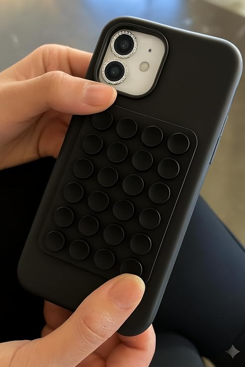 Vakumlu Silikon Telefon Tutucu, Telefon Vantuz, Telefon Ayna Tutucu, Duş, Tiktik video çekim tutucu (Siyah, Tek Taraflı/Yapışkanlı)