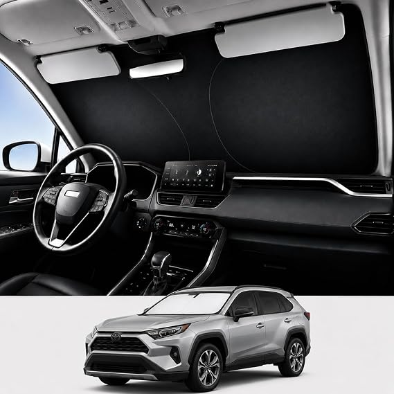 Proadsy Front Windshield Sun Shade Foldable Sunshade Protector Custom Fit 2023 2022 2021 2020 2019 RAV4 SUV Crossover, LE XLE Premium Limited XSE Hybrid Adventure Accessories 2023 Upgrade