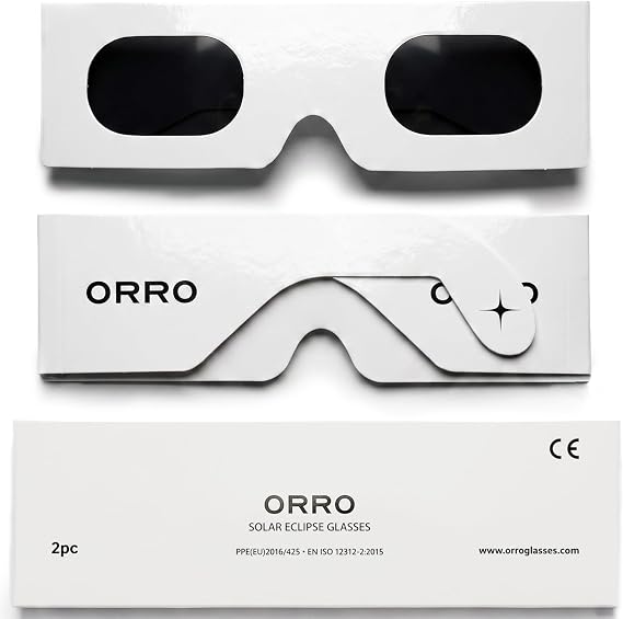 ORRO 45mm Solar Eclipse Glasses, 2/6/12 Pack, Fits Over Optical Glasses, Certified Eye Protection, EN ISO 12312-2:2015 Tested, CE Marked - Edge Fit
