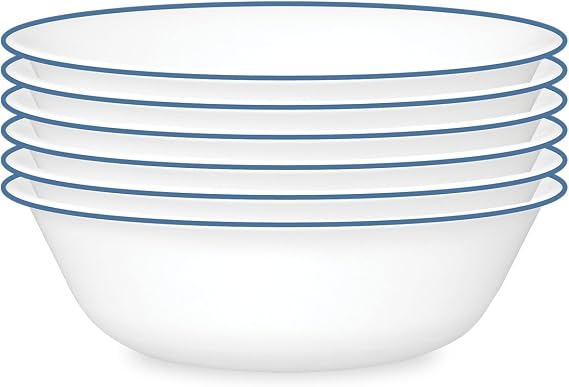 Corelle 6-Piece 18oz Round Bowls, Vitrelle Triple Layer Glass, Perfect for Soup, Cereal and Snacks, Lightweight, Chip and Scratch Resistant, Microwave and Dishwasher Safe, Botanical Stripes