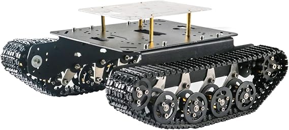 Professional Shock Absorption Smart Robot Tank Car Chassis Kit for Arduino/Raspberry Pie/Micobit, Remote Control Crawler Tracked Suspension Absorbing Vehicle with 2pcs Encoder DC Motors