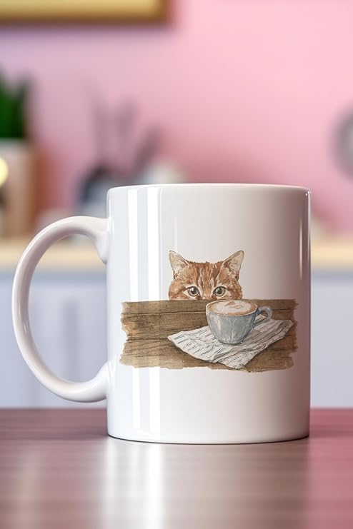 Sonbahar Temalı Sevimli Kedi No:1 Baskılı Hediyelik Kupa Bardak, QBM8148