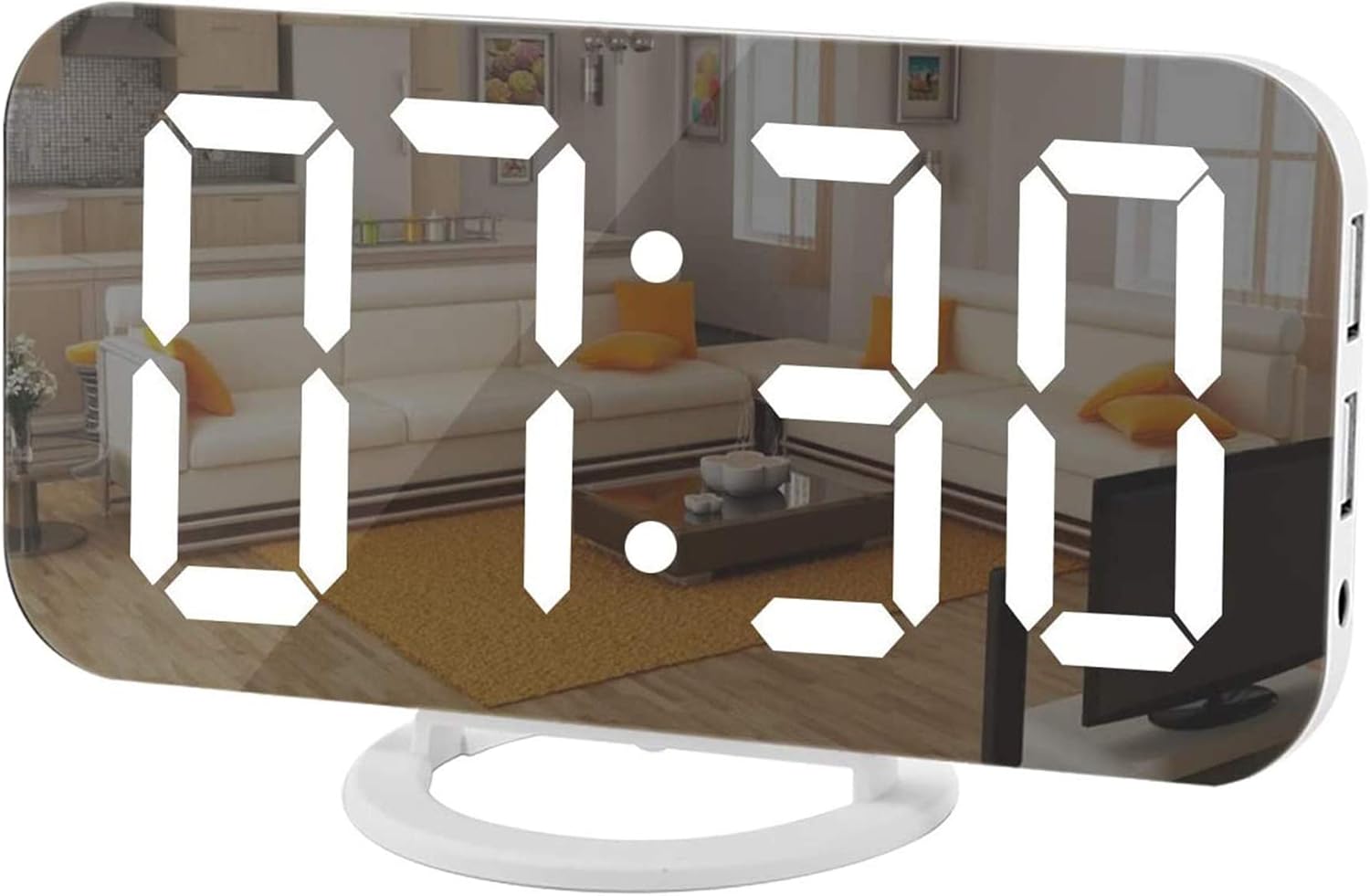 SZELAM Digital Clock Large Display, LED Electric Alarm Clock Mirror Surface for Makeup with Diming Mode, 3 Levels Brightness, Dual USB Ports Modern Decoration for Home Bedroom Decor