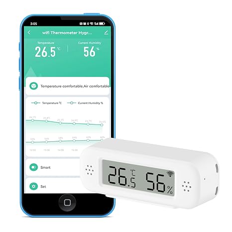 WiFi Thermometer Hygrometer: Smart Temperature and Humidity Sensor, Real-time Monitor, App Notification, Digital Indoor Temperature Sensor, Compatible with Alexa/Google Home (1 Pack)