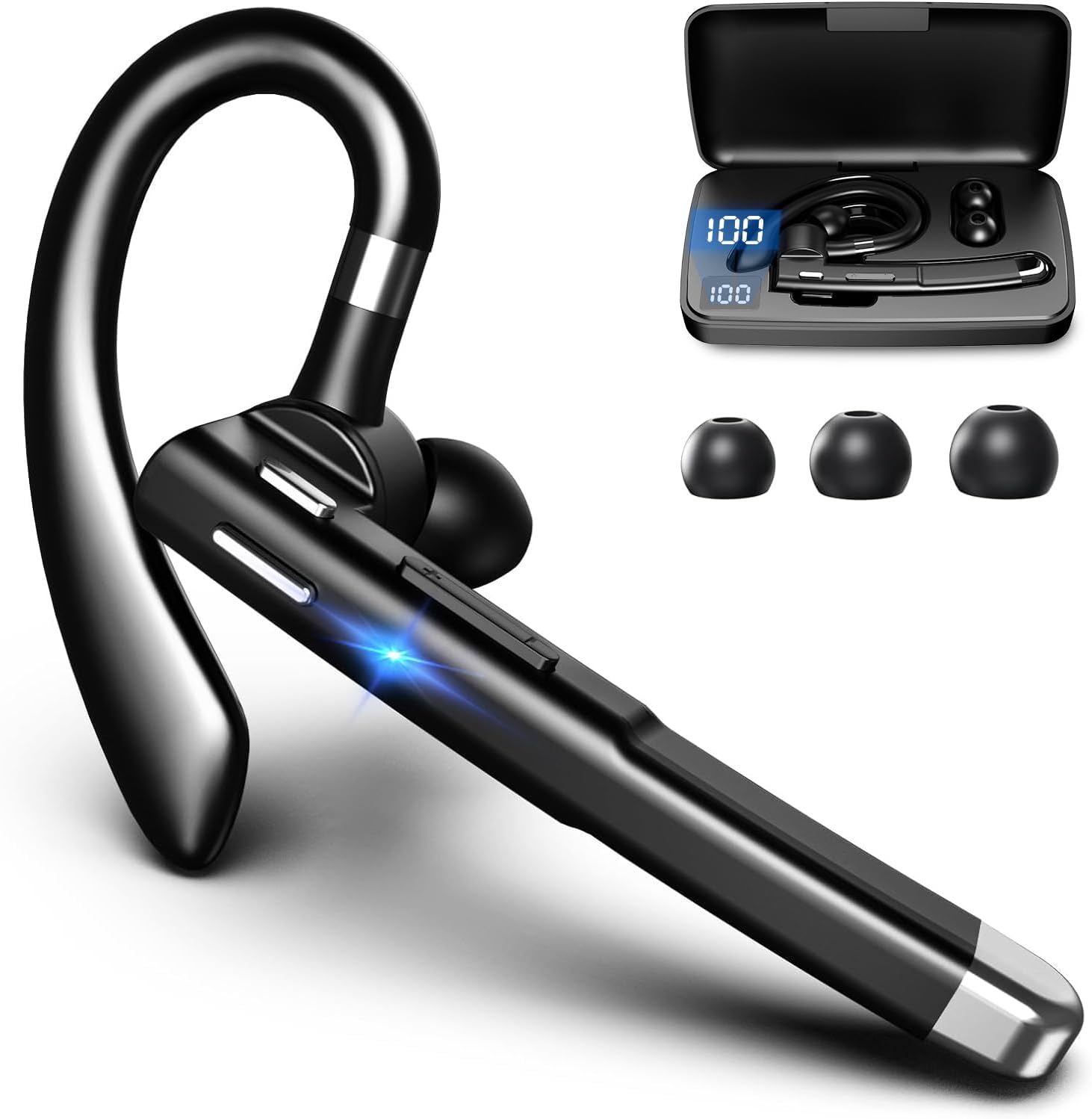 WMWYMX Bluetooth headset, Bluetooth wireless headset, trucker headset with microphone, phone case, Manos Libres noise canceling Black with built-in microphone for office phones