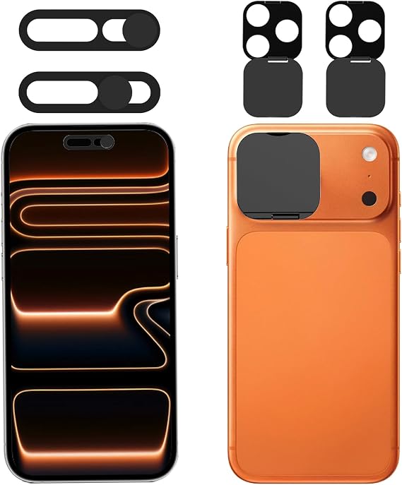 プライバシーカバー iPhone 17 Pro/iPhone 17 Pro Max対応 フロントカメラカバー付き、プライバシーとセキュリティを保護しますが、顔認識に影響を与えません2パック ブラック