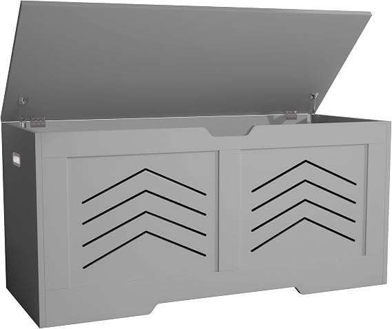 Blisswood Toy Storage Box, Wooden Storage Chest, Large Blanket Box with Lid &amp; Safety Hinges, Storage Bench &amp; Toy Organizer for Kids, Boys &amp; Girls Toybox for Bedroom – (Grey, 76 x 46 x 40 CM)