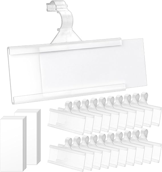 50Pcs Wire Shelf Label Holder, Reusable Plastic Shelf Tags for Pantry Retail Shopping Mall Store Supermarket Wire Shelving UPC Price Display Easy Clip Design Tight Snap Lock Closure 1-1/4" H X 3" W