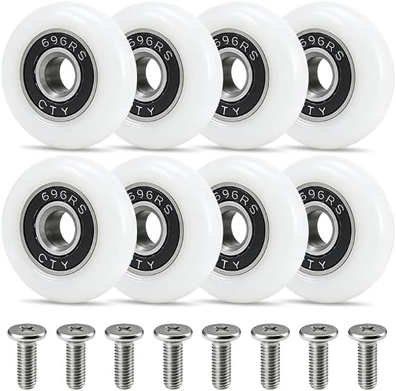 8 Sets Shower Door Rollers, 23mm Replacement Wheels for Sliding Shower Screen and Bathroom Door Repair, Smooth Runners for Curved or Straight Tracks