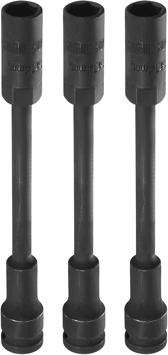 sourcing map 3Pcs Deep Thin Wall 6 Point Impact Socket 1/2" Drive 14mm Socket 8" Extra Long Metric CR-V Steel Spindle Axle Hex Sockets for Machine Shaft Nuts Bolts Repair, Black
