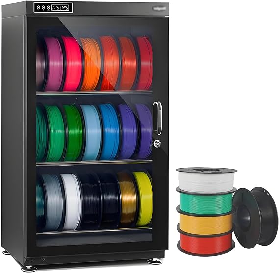 3D Printer Filament Dryer Box,Large Anti-Moisture Dry Cabinet, Universal Compatibility with Various 3D Printing Consumables Humidity Range RH15%-RH60% Transparent Glass & Aluminum Alloy 115L