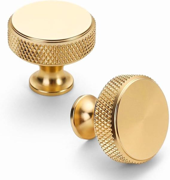 Gold Drawer Knobs,2 Pcs Gold Knurled Drawer Knobs,Golden Door Knob,Aluminum Alloy Single Hole Door Handle with Screws for Kitchen, Dresser, Wardrobe, Chest of Drawers, Furniture