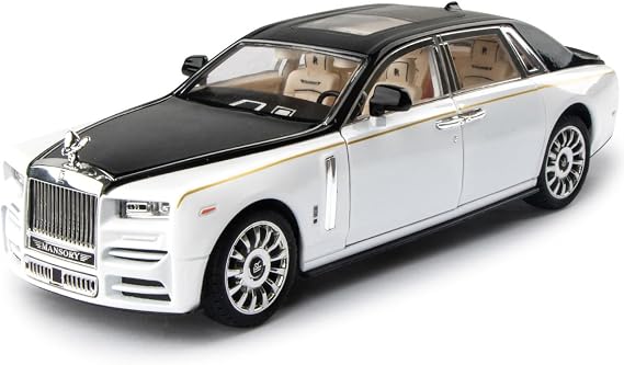 Toy Car Rolls-Royce 1/24 Phantom Model Alloy Collectible Die Cast Vehicle with Sound and Light Black/White