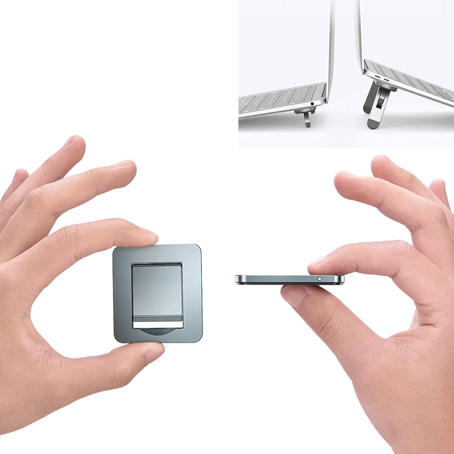 Computer Stand, Foldable, Double-Sided Tape, For Easy Portability, Desk Work Computer, Angle Adjustment, Sand, Stick-on Type Silver 1