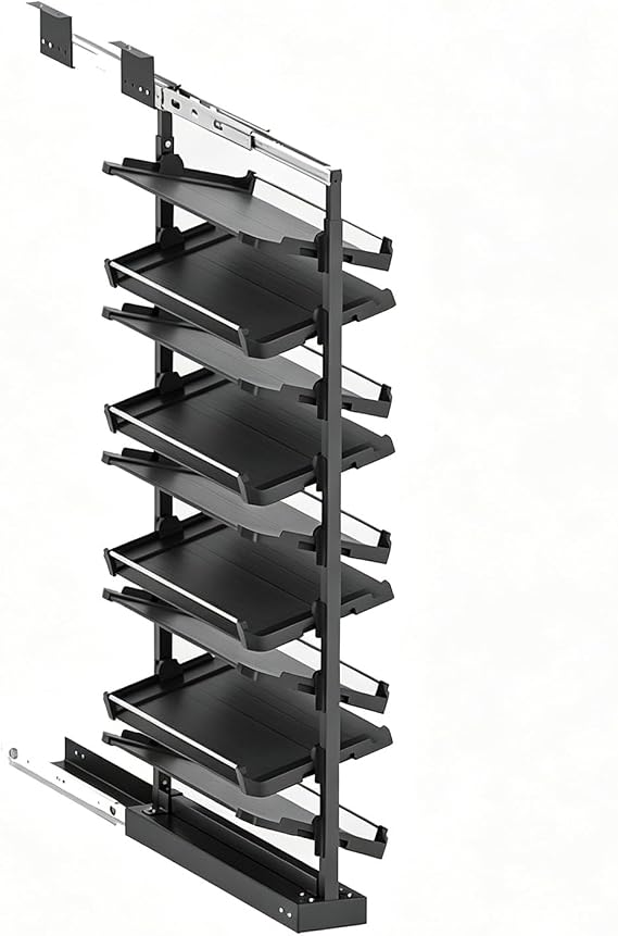 Cabinet Pull Out Shoe Rack Adjustable 4–15 Tier Slide Outs Closet Shoer Organizer Removable Staggered Large Capacity Adjustable Shoes Rack for Closet Entryway Hallway Bedroom