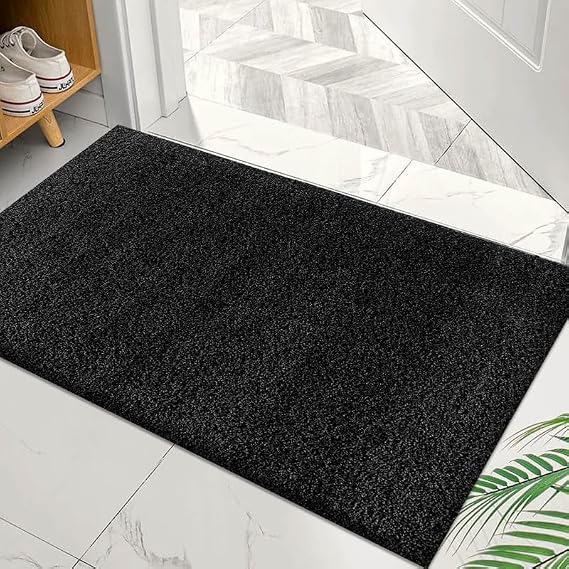 Fit Even Dream Shaggy Door Mat - Non-Slip Doormat, Suitable for Indoor/Outdoor Use, Heavy Duty Dirt Trapper and Water Absorbent – (Black, 50x80 cm)