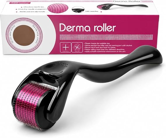 Derma Roller Microneedle Roller for Face 0.25mm Needle 540 Micro Needle Roller Skin Care for Wrinkles for Beard Growth & Hair Regrowth for Men – Microneedling Tool for Thicker, FullerBeard & Skincare