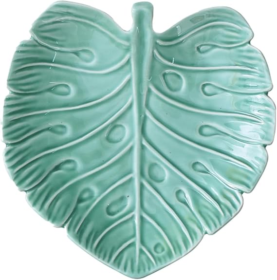 VICASKY Creative Ceramic Fruit Plate Leaf Shape Food Tray for Desserts