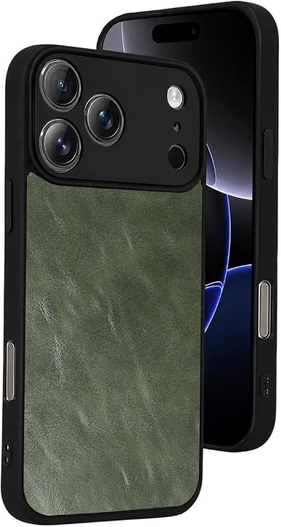 SİDE EYE Apple iPhone 18 Pro Max ve iPhone 17 Pro Max İle Uyumlu Kamera Korumalı Suni Deri Kaplamalı Telefon Kılıfı Arka Kapak - Haki