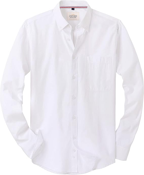 J.VER Men's Long Sleeve Oxford Shirts Smart Casual Business Formal Plain Non Iron Button Down Shirt with Pocket