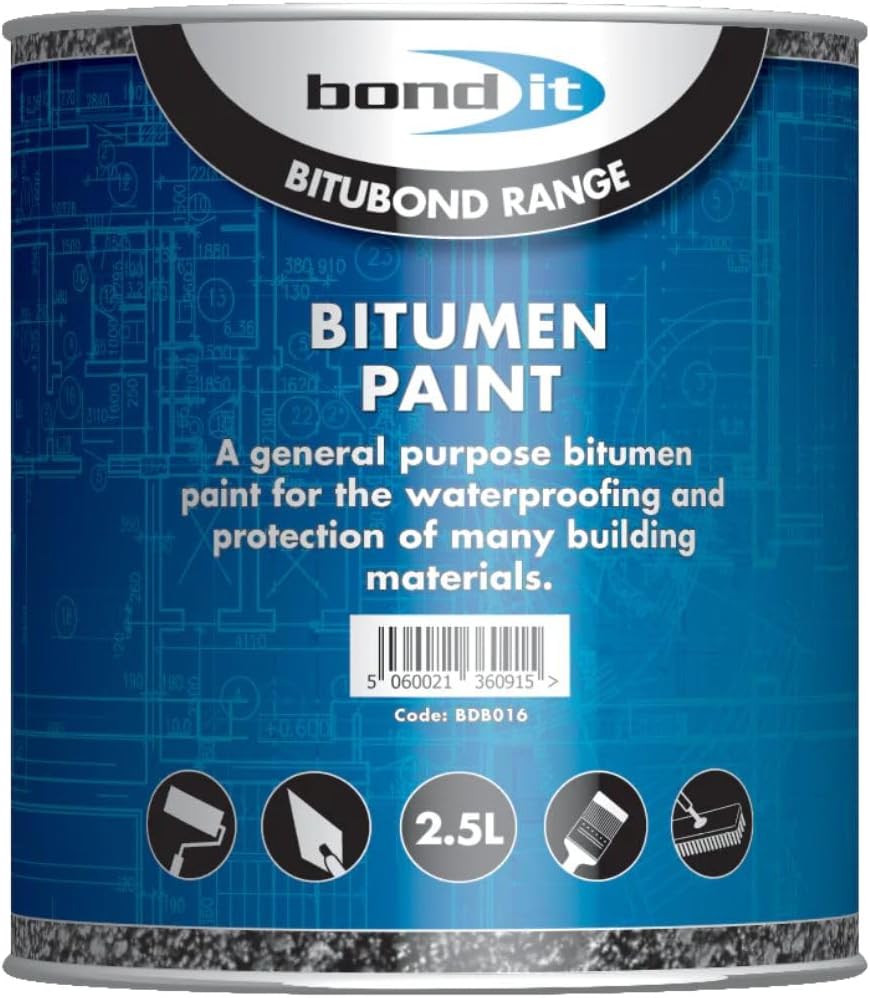 Bond It Bitumen Paint – Black, 2.5L | General Purpose Waterproof Bituminous Paint | Coating for Metal – Concrete – Wood & Roofing | Weatherproof & Anti-Corrosive Sealant for Outdoor Surfaces