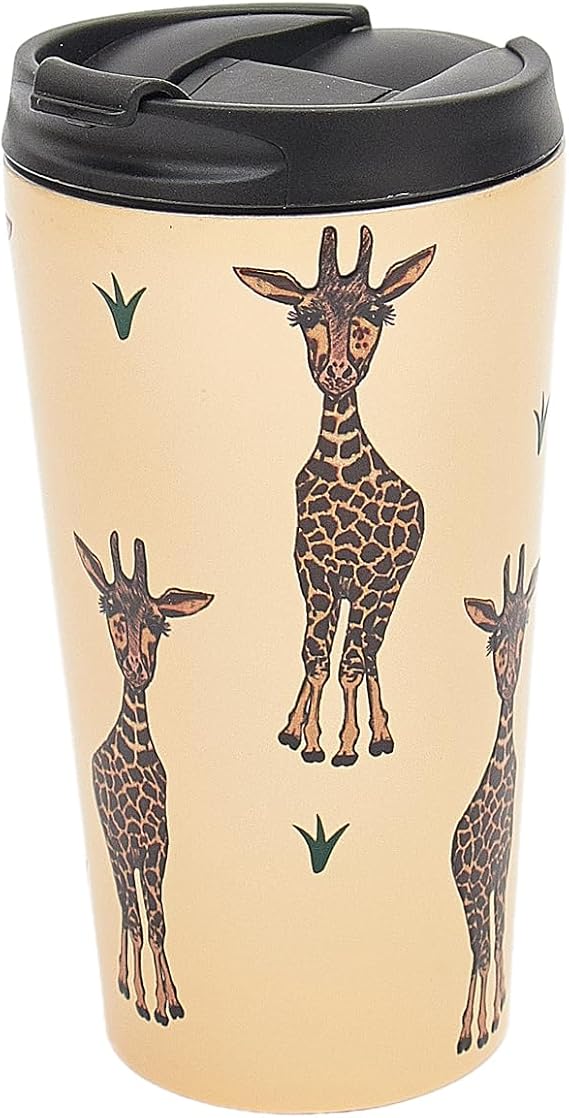 ECO CHIC Reusable Thermal Coffee Cup Stainless Steel Leakproof Insulated 330ml Travel Mug (Giraffes Beige)