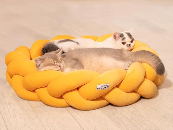 CheerPals Large Cat Bed 60 cm Washable Braided Cuddly Cave Dog Bed with Highly Elastic Sleeping Cushion for All Cats and Small Dogs