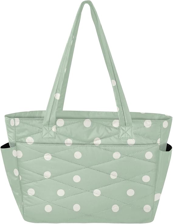 Light Green with White Dots Utility Tote Bag Travel Bag for Travel & Beach Weekend Getaway with Multiple Pockets & Zipper Compartments Bolsa para el Trabajo