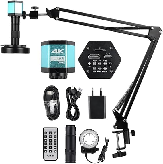 Digital Microscope 48MP 4K HD Camera, 150X Zoom with C-Mount Lens, USB Type-C, Industrial Use, Foldable Stand, High Definition Video Recording