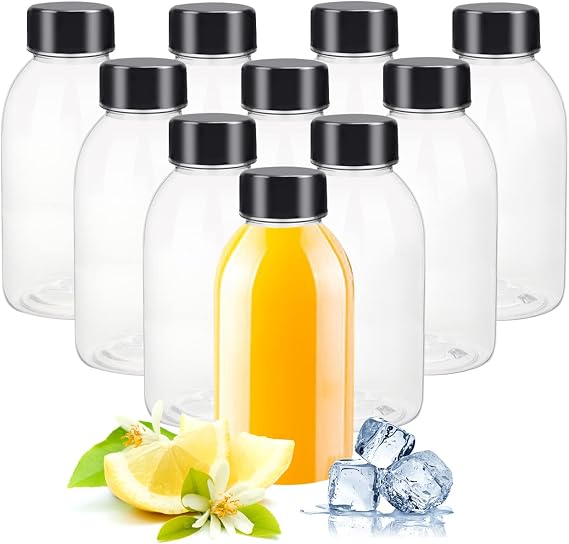 YBCPACK 12 Pack 12oz(360ml) Empty Plastic Juice Bottles with Lids Reusable