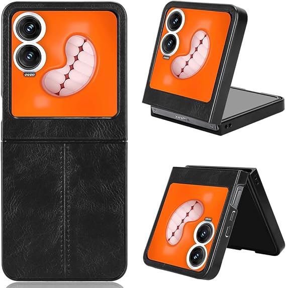 Case Compatible with Tecno Phantom V Flip2 [PU Leather texture][PU+PC+TPU] 3 in 1 Camera Protection Cover Black