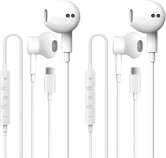 2 Pack USB C Headphones for iPhone 16, Type C Earbuds Wired Earbuds with Microphone & Remote Control Noise Cancelling Earphones, Compatible with iPhone 16 Pro Max, iPad Pro, Most USB C Jack Devices