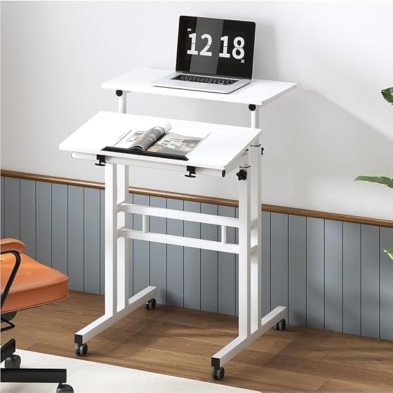 Aptliton Mobile Computer Desk Standing Desk Height Adjustable Rolling Table with Tilting Table Top, Sit-Stand Workstation with Wheels Laptop Tables Workstation for Home and Office, 60x60x70-110CM