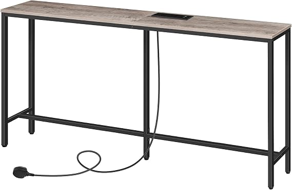 MAHANCRIS Console Table with Power Outlet, 160 cm Narrow Sofa Table, Industrial Entryway Table with USB Ports, Behind Couch Table for Entryway, Hallway, Foyer, Living Room, Geige ACTHG16KE01N1