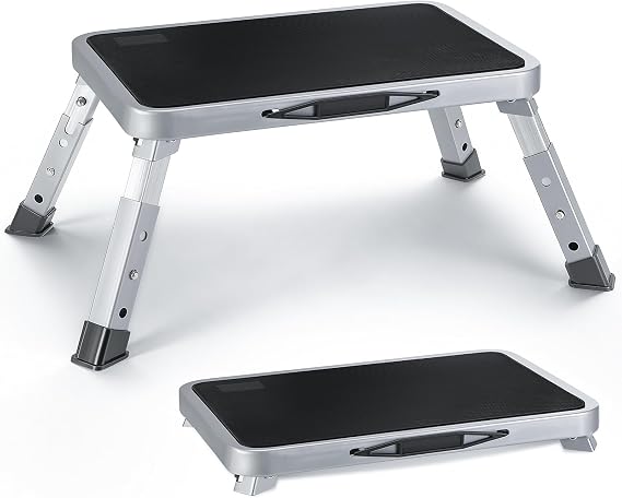 Folding Step Stool 3 Levels Height-Adjustable Folding Step Folding Step with Non-Slip Platform Folding Stool Foldable up to 150 kg Portable Ladder for Adults Kitchen Office Home