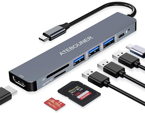 macbook adapter multi port usb c hub multi port adapter macbook usb adapter usb hub usb c 7 in 1 usb dongle 4k hdmi 100w pd usb 3.0 hub with sd card reader usb adapter for macbook air