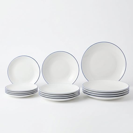 SANTA CLARA | Complete Tableware 12 Pieces Opal Glass for 4 People, Microwave and Dishwasher Safe, Blue Amalfi Dinnerware Decorated for Home and Kitchen