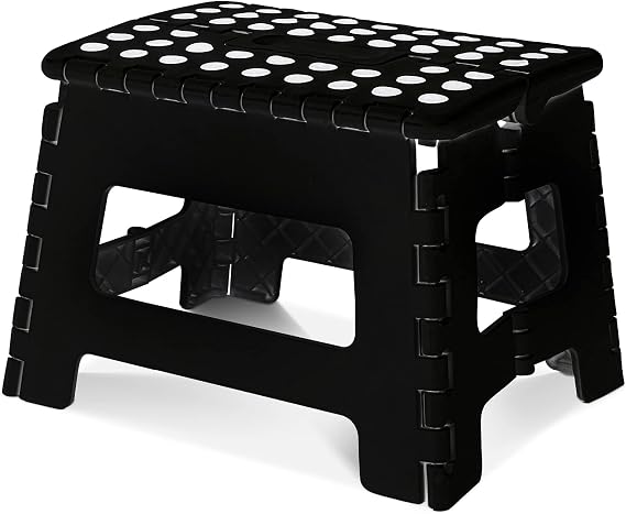SAVEX Strong Folding Step Stool Durable Plastic For Adults & Children With Non-Slip Footpad Design & Carry Handle | Fold Up Stool | Foldable Stool | Collapsible Step Stool | Step Stool (9 inch, Black)