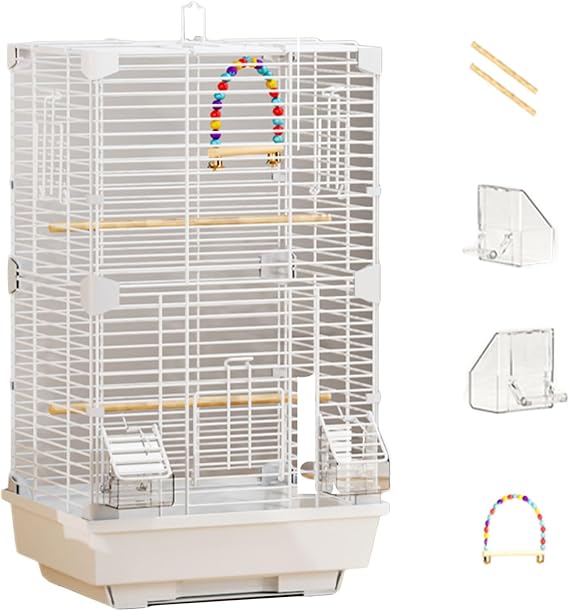 Metal Standing Flight Bird Cage, Bird Cage Birdcage with Stand, for Cockatiels African Grey Quaker Sun Parakeets(White)