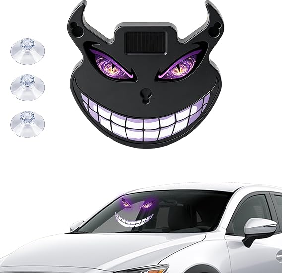KaiDeng Zhe ソーラー デーモンアイ LED カーウィンドウ 雰囲気ライト アップグレード デビルアイライト フロントガラス吸盤用 ダイナミックフロントガラス アンビエントランプ ちらつき信号警告灯 - D4