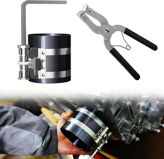3" Piston Ring Compressor Tool 53-175mm, Heavy Duty Stainless Steel Clamp & Plier for Car, Tractor, Motorcycle, Diesel Engines,Engine Piston Ring Installation Kit, Automotive Repair Tool