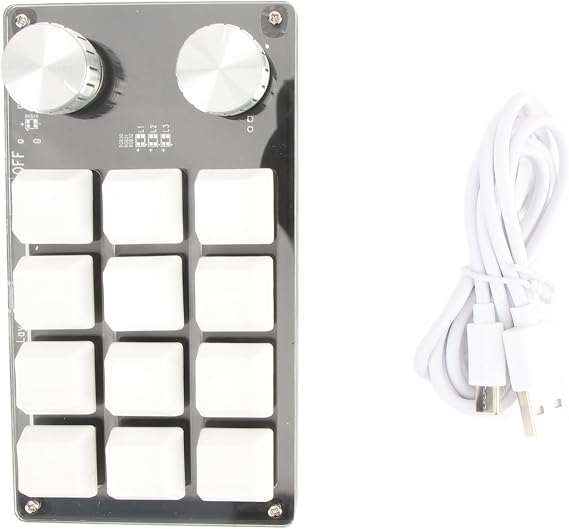 Macro Mechanical Keyboard 12 Key Multifunction DIY Programmable Keypad Portable Mini Keyboard for Office Gaming (Black White),Console