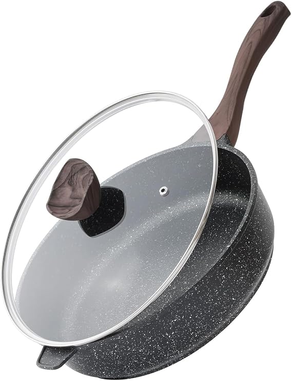 Kordisen Nonstick Deep Frying Pan, 26 cm Skillet with Lid, Granite Stone Saute Pan for Cooking, Induction Cookware, Compatible with All Stovetops, PFOA Free