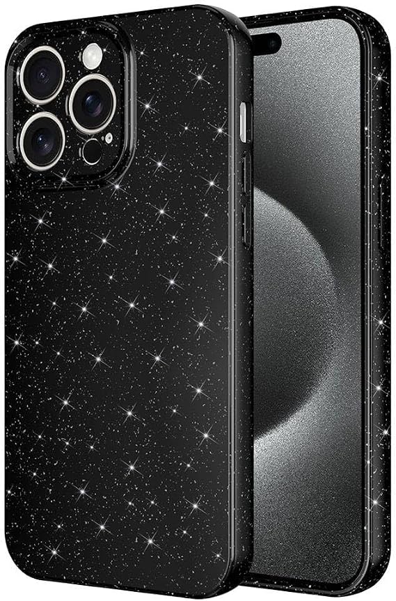 Coverzone Apple iPhone 15 Pro Max ile uyumlu Z-Jelly Kılıf Kamera Korumalı Simli Işılıtılı Renkli Parlak Silikon Kapak-Siyah